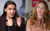 Left: US Rep. Alexandria Ocasio Cortez speaks during a news conference at the Capitol in Washington, on March 25, 2026. (AP Photo/J. Scott Applewhite); Right: US congressional candidate Maureen Galindo appears in an interview, posted to YouTube on February 16, 2026. (Screenshot via SPEAK USA Videos and Podcasts)