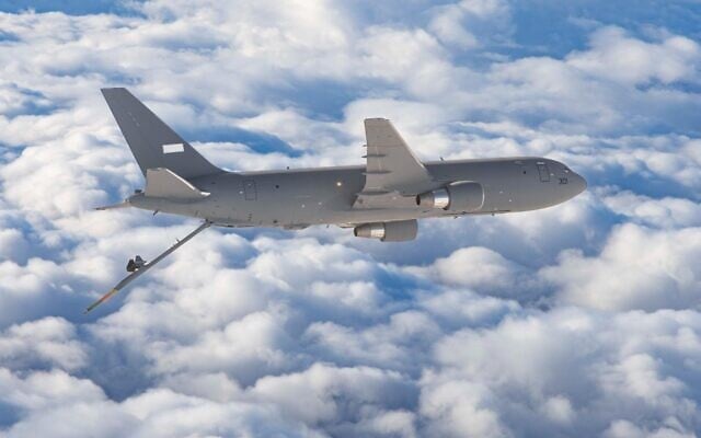 A Boeing KC-46 that is set to be delivered to Israel during a flight test, in a handout photo issued on May 4, 2026. (Boeing) A Boeing KC-46 that is set to be delivered to Israel during a flight test, in a handout photo issued on May 4, 2026. (Boeing)