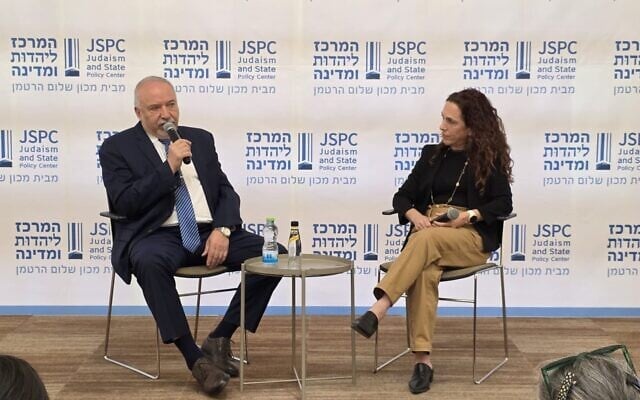 Avigdor Liberman speaks at a conference hosted by the Shalom Hartman Institute. (Courtesy of the Shalom Hartman Institute) Avigdor Liberman speaks at a conference hosted by the Shalom Hartman Institute. (Courtesy of the Shalom Hartman Institute)