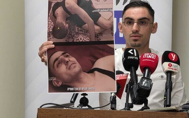 Former hostage Rom Braslavski speaks at an October Council press conference on May 11, 2026. (Courtesy) Former hostage Rom Braslavski speaks at an October Council press conference on May 11, 2026. (Courtesy)