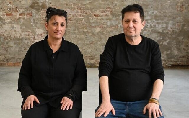 Curator Avital Bar-Ishay and artist Belu-Simion Fainaru at the Israel pavilion at the Israel pavilion at the Venice 2026 Biennale Art, May 11, 2026. (Courtesy) Curator Avital Bar-Ishay and artist Belu-Simion Fainaru at the Israel pavilion at the Israel pavilion at the Venice 2026 Biennale Art, May 11, 2026. (Courtesy)