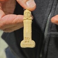 Phallic keychains depicting Prime Minister Benjamin Netanyahu that were passed out by a protester during an anti-government demonstration in Jerusalem, leading to his arrest by police on May 16, 2026. (Protest Detainee Legal Support Front)