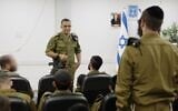 IDF Personnel Directorate chief Maj. Gen. Dado Bar Kalifa speaks with new Haredi soldiers at the Tel Hashomer base, May 3, 2026. (Israel Defense Forces)