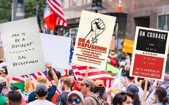 Three new books draw on Jewish examples in providing advice for would-be protesters. (Crown; Wicked Son; Mariner Books; illustration design by Grace Yagel/ JTA)
