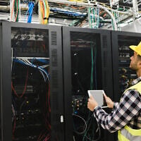 Illustrative: A technician working with a tablet inside a big data center room. (iStock/Getty)