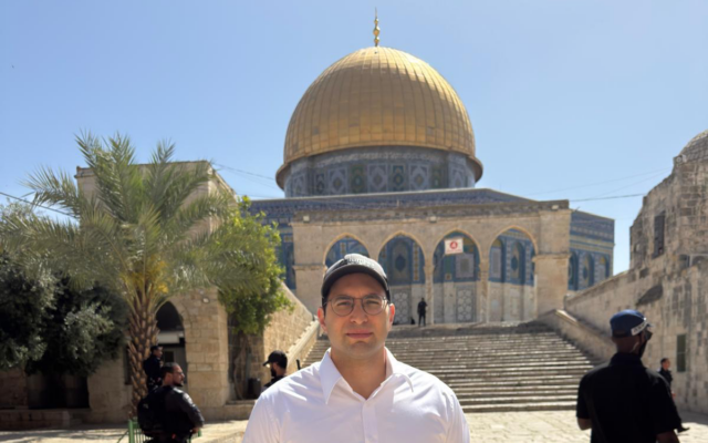 Negev, Galilee and National Resilience Minister Yitzhak Wasserlauf on the Temple Mount, May 13, 2026. (Courtesy Yitzhak Wasserlauf)