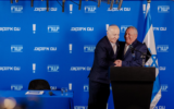 Former Shin Bet chief Yoram Cohen (left) and Yashar party chief Gadi Eisenkot at a press conference in Tel Aviv, May 5, 2026. (Arik Marmor)