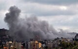 Smoke rising from the site of an Israeli strike that targeted the Nabatieh village in southern Lebanon on May 22, 2026. (Abbas Fakih/AFP)