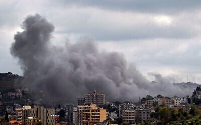 Smoke rising from the site of an Israeli strike that targeted the Nabatieh village in southern Lebanon on May 22, 2026. (Abbas Fakih/AFP)