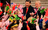 US President Donald Trump and Chinese President Xi Jinping participating in a welcome ceremony at the Great Hall of the People in Beijing, China, November 9, 2017. (AP Photo/ Andrew Harnik, File)