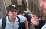 YouTuber Tyler Oliveira (left) seen after being denied entry into Israel at Ben Gurion airport, in a video posted to social media on May 12, 2026. (Screenshot/JBN via X)