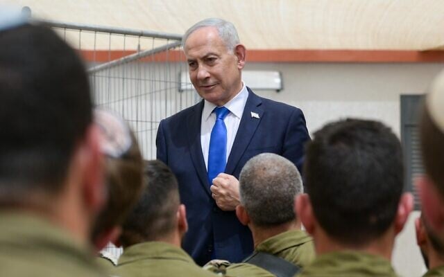 Prime Minister Benjamin Netanyahu speaks to reserve combat officers in Gush Etzion in the West Bank, June 23, 2026. (Maayan Toaf/GPO)