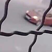 A screenshot of video released by B'Tselem appearing to show when a soldier opened fire on a car in the West Bank City of Hebron, killing 7-month-old Sam Abu Haikal, June 5, 2026. (X screenshot)
