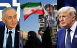 Left-to-right: Prime Minister Benjamin Netanyahu at a special government meeting in Nof Hagalil, June 11, 2026. (Haim Zach/GPO); A woman holds up an Iranian flag in front of a banner showing a portrait of the Supreme Leader Ayatollah Mojtaba Khamenei, in Tehran, June 4, 2026. (AP Photo/Vahid Salemi); US President Donald Trump attends the UFC Freedom 250 on the South Lawn of the White House, June 14, 2026. (AP/Alex Brandon)