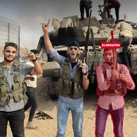 Hamas terrorist Abd al-Rahman Maher Abd al-Karim Ziyada is seen by an IDF tank on October 7, 2023, in a photo published by the military on June 28, 2026. (Israel Defense Forces)