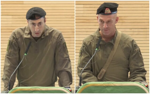 The outgoing commander of the 401st Armored Brigade, Col. Meir Biderman (left) and incoming commander Col. Yoav Schneider, speak at a handover ceremony on June 7, 2026. (Screenshot: Israel Defense Forces) The outgoing commander of the 401st Armored Brigade, Col. Meir Biderman (left) and incoming commander Col. Yoav Schneider, speak at a handover ceremony on June 7, 2026. (Screenshot: Israel Defense Forces)