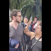Jewish congressional candidate Scott Wiener (left) is harassed by anti-Zionists as he walks through the Trans March in San Francisco, California, June 26, 2026. (Screenshot via X via JTA)