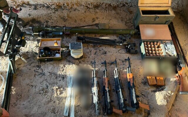 Hezbollah weapons captured by Israeli troops in southern Lebanon, in a handout photo published on June 4, 2026. (Israel Defense Forces)
