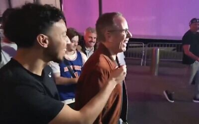 Jewish American comedian Jerry Seinfeld laughs as he's asked by a streamer to say "Free Palestine" while leaving Madison Square Garden in New York City, following the Knicks victory over the San Antonio Spurs in Game 4 of the NBA Finals, June 10, 2026. (X screenshot) Jewish American comedian Jerry Seinfeld laughs as he's asked by a streamer to say "Free Palestine" while leaving Madison Square Garden in New York City, following the Knicks victory over the San Antonio Spurs in Game 4 of the NBA Finals, June 10, 2026. (X screenshot)
