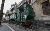 A locomotive is exhibited outside the historic Hejaz train station in Damascus on January 26, 2025. (LOUAI BESHARA / AFP)
