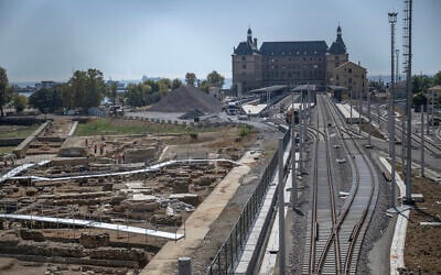 Illustrative: An archaeological excavation site and tracks leading to the Haydarpasa train station are seen at Kadikoy in Istanbul, Turkey, on August 22, 2025. (Ozan KOSE / AFP)