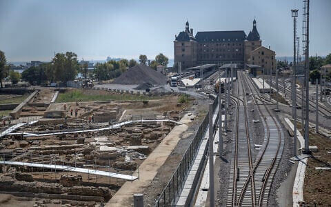 Illustrative: An archaeological excavation site and tracks leading to the Haydarpasa train station are seen at Kadikoy in Istanbul, Turkey, on August 22, 2025. (Ozan KOSE / AFP)