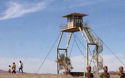Illustrative: An Iranian watchtower overlooks a section of the Aras river on the border between with Azerbaijan, in Jolfa, northern Iran, on September 18, 2025. (Atta Kenare/AFP)