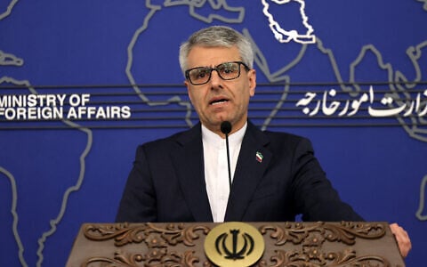 Iranian foreign ministry spokesman Esmail Baghaei during a weekly press conference at the Foreign Ministry in the capital Tehran, on February 10, 2026. (ATTA KENARE / AFP)