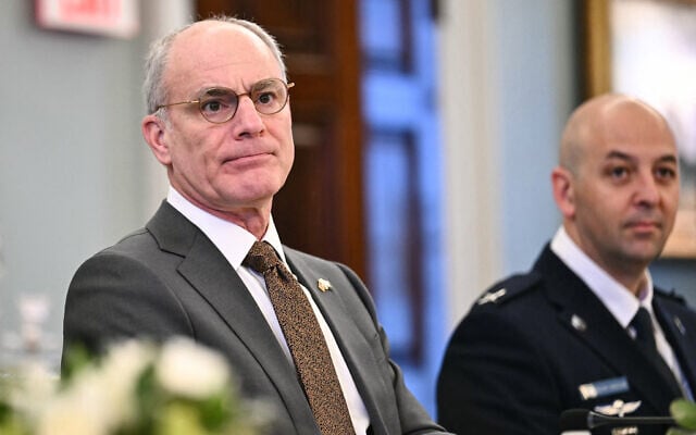 Yechiel Leiter (L), Israeli Ambassador to the US, attends a meeting between Israeli and Lebanese delegations hosted by the United States at the State Department in Washington, DC, on June 2, 2026. (Kent NISHIMURA / AFP)
