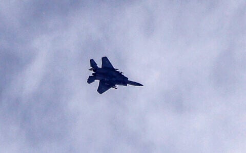 An Israeli fighter jet flies over the southern Lebanese area of Marjayoun on June 3, 2026 (AFP)