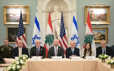 Israel's Ambassador to the US Yechiel Leiter, State Department Chief of Staff Daniel Holler, US Ambassador to Lebanon Michel Issa and Lebanese Ambassador to the US Nada Hamadeh attend a meeting between Israeli and Lebanese delegations hosted by the United States at the State Department in Washington, DC, on June 3, 2026. (Oliver Contreras / AFP) Israel's Ambassador to the US Yechiel Leiter, State Department Chief of Staff Daniel Holler, US Ambassador to Lebanon Michel Issa and Lebanese Ambassador to the US Nada Hamadeh attend a meeting between Israeli and Lebanese delegations hosted by the United States at the State Department in Washington, DC, on June 3, 2026. (Oliver Contreras / AFP)