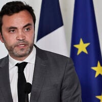 Director of the Vigilance and Protection against Foreign Digital Interference Service (Viginum), Marc-Antoine Brillant, speaks during a press conference in Paris on June 11, 2026. (Stephane De Sakutin/AFP)
