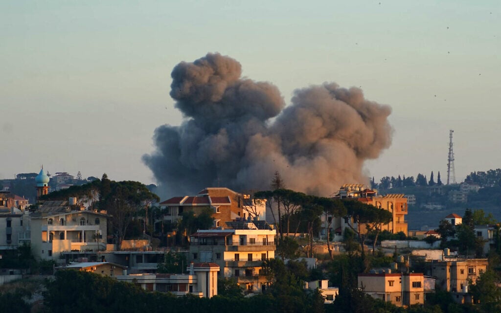 Smoke rises from the site of an Israeli airstrike that targeted Hezbollah sites the southern Lebanese city of Nabatieh on June 12, 2026.  (Photo by Abbas FAKIH / AFP)