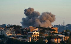 Smoke rises from the site of an Israeli airstrike that targeted Hezbollah sites the southern Lebanese city of Nabatieh on June 12, 2026.  (Photo by Abbas FAKIH / AFP)