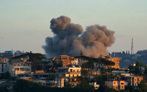 Smoke rises from the site of an Israeli airstrike that targeted Hezbollah sites the southern Lebanese city of Nabatieh on June 12, 2026.  (Photo by Abbas FAKIH / AFP)