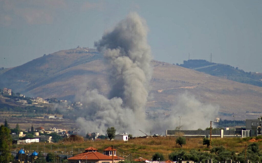 Smoke rises from the site of an Israeli airstrike that targeted the southern Lebanese village of Kfar Tibnit, June 13, 2026. (Abbas Fakih/AFP)