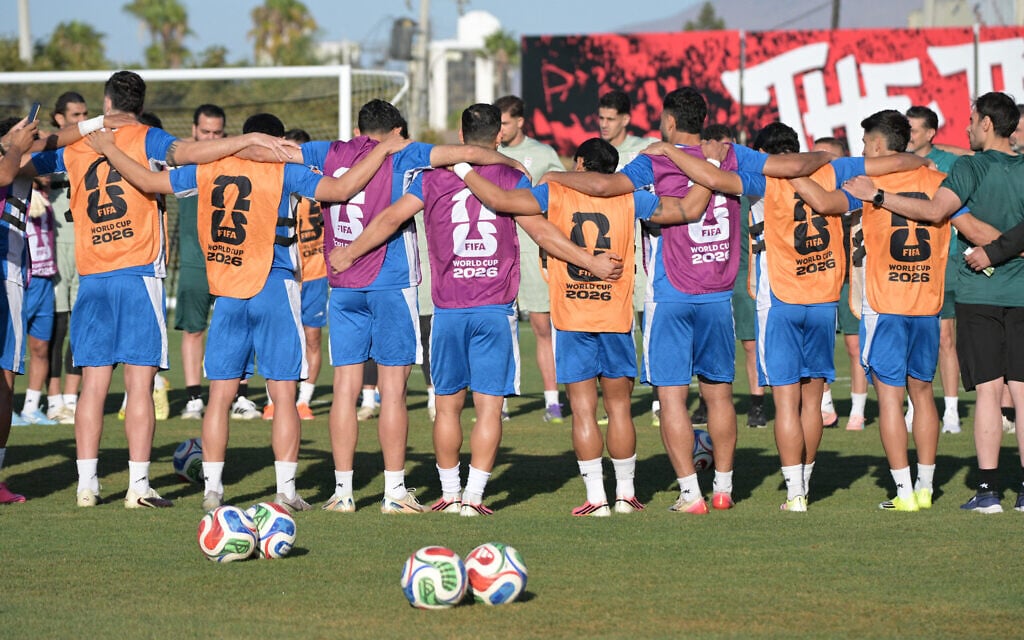 Iran's players gather in circle during a training session for the 2026 World Cup football tournament Group G football match against New Zealand in Tijuana, Mexico on June 13, 2026.  (Guillermo Arias / AFP)