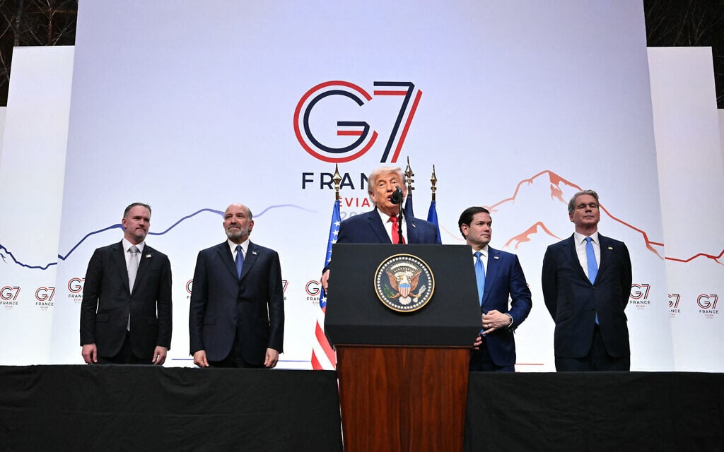US President Donald Trump (C) addresses the media during a closing press conference of the G7 summit, in Evian, eastern France, on June 17, 2026. (Mandel Ngan/AFP)