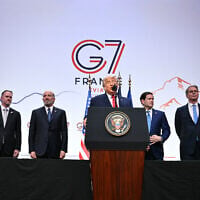 US President Donald Trump (C) addresses the media during a closing press conference of the G7 summit, in Evian, eastern France, on June 17, 2026. (Mandel Ngan/AFP)