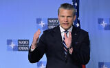 US Secretary of Defence Pete Hegseth delivers remarks before a NATO Defense Ministers meeting at the NATO headquarters in Brussels, Belgium, on June 18, 2026. (JOHN THYS / AFP)
