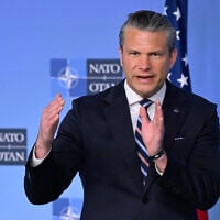 US Secretary of Defence Pete Hegseth delivers remarks before a NATO Defense Ministers meeting at the NATO headquarters in Brussels, Belgium, on June 18, 2026. (JOHN THYS / AFP)