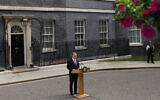 Britain's Prime Minister Keir Starmer announces his resignation outside 10 Downing Street on the morning of June 22, 2026 (Photo by Adrian DENNIS / AFP)