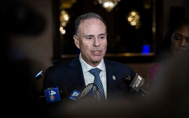 File: Jay Jacobs, chair of the New York State Democratic Committee, speaks on Tuesday, Feb. 13, 2024, in Woodbury, NY (AP Photo/Stefan Jeremiah)