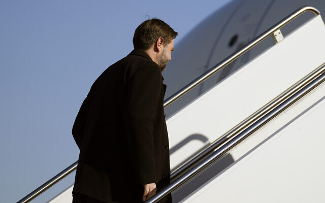 US Vice President JD Vance boards his plane at Joint Base Andrews, Maryland, January 27, 2025. (AP Photo/Ben Curtis, Pool) US Vice President JD Vance boards his plane at Joint Base Andrews, Maryland, January 27, 2025. (AP Photo/Ben Curtis, Pool)