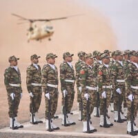 Illustrative: Members of the Moroccan Royal Armed Forces stand guard as they take part in the 21st edition of the African Lion military exercise, in Tantan, south of Agadir, Morocco, May 23, 2025. (AP Photo/Mosa'ab Elshamy)