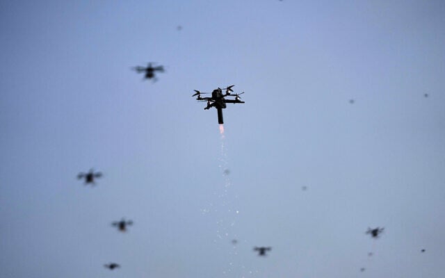 Illustrative: Indian army display drones during an operational drill in Pathankot, India, February 26, 2026. (AP Photo/Channi Anand) Illustrative: Indian army display drones during an operational drill in Pathankot, India, February 26, 2026. (AP Photo/Channi Anand)