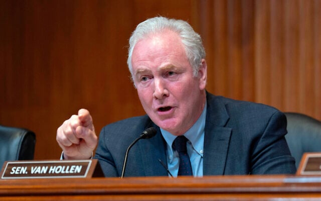 US Senator Chris Van Hollen speaks on Capitol Hill, May 12, 2026, in Washington. (AP Photo/Jose Luis Magana)