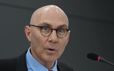 UN High Commissioner for Human Rights Volker Turk speaks to the media during a press conference in Seoul, South Korea, May 13, 2026. (AP/Lee Jin-man) UN High Commissioner for Human Rights Volker Turk speaks to the media during a press conference in Seoul, South Korea, May 13, 2026. (AP/Lee Jin-man)