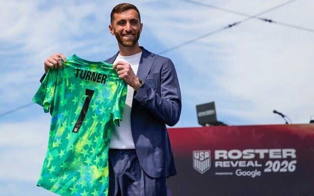 Goalkeeper Matt Turner, of the United States men's national soccer team, displays his jersey during the announcement of the team's 2026 FIFA World Cup roster, in New York City, May 26, 2026. (Eduardo Munoz Alvarez/AP) Goalkeeper Matt Turner, of the United States men's national soccer team, displays his jersey during the announcement of the team's 2026 FIFA World Cup roster, in New York City, May 26, 2026. (Eduardo Munoz Alvarez/AP)