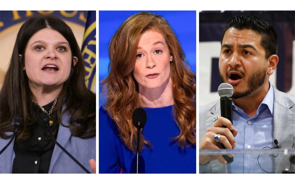 This combination of photos shows Rep. Haley Stevens, D-Mich., Feb. 6, 2025, in Washington, left, Michigan state Sen. Mallory McMorrow, D-Royal Oak, Aug. 19, 2024, in Chicago, center, and Abdul El-Sayed in Detroit on July 28, 2018. (AP/Rod Lamkey, Jr., J. Scott Applewhite, Paul Sancya)